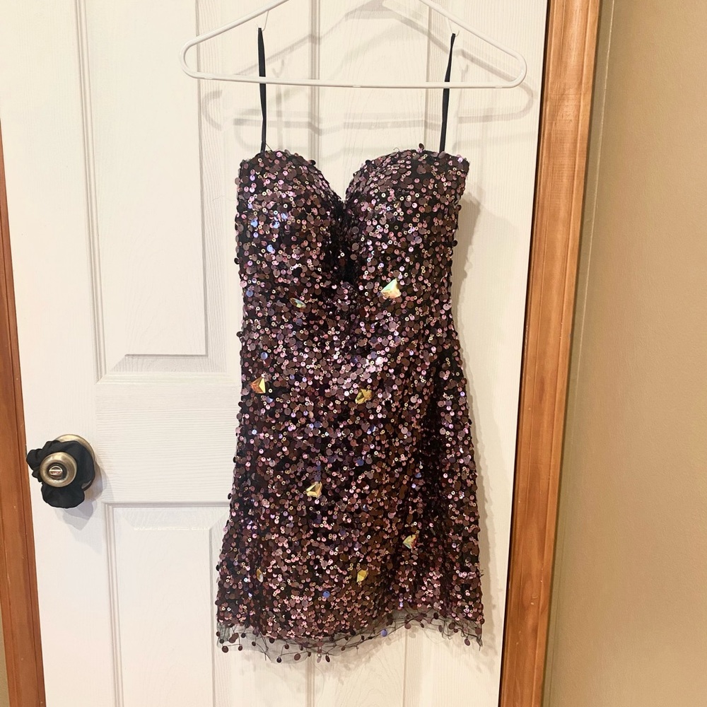 Purple Strapless Sequin Mini Dress